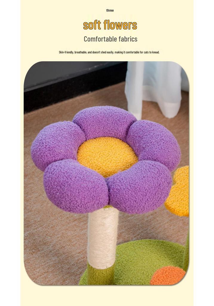 Compact Flower Cat Tree with Bed, Condo, Sisal Scratching Board, and Non-Shedding Toys