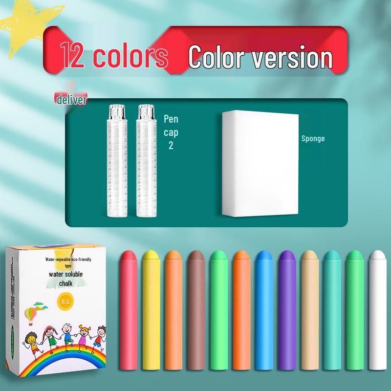 Large Dustless Erasable Chalk Set - Water-Soluble, Colored & White for Teachers & Kids