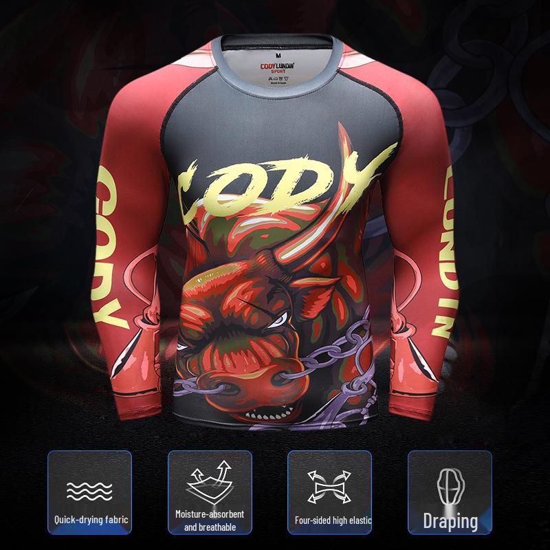 Men's Long Sleeve Elastic Compression Shirt - Anti-Abrasion Jiu-Jitsu Training Body Shaper