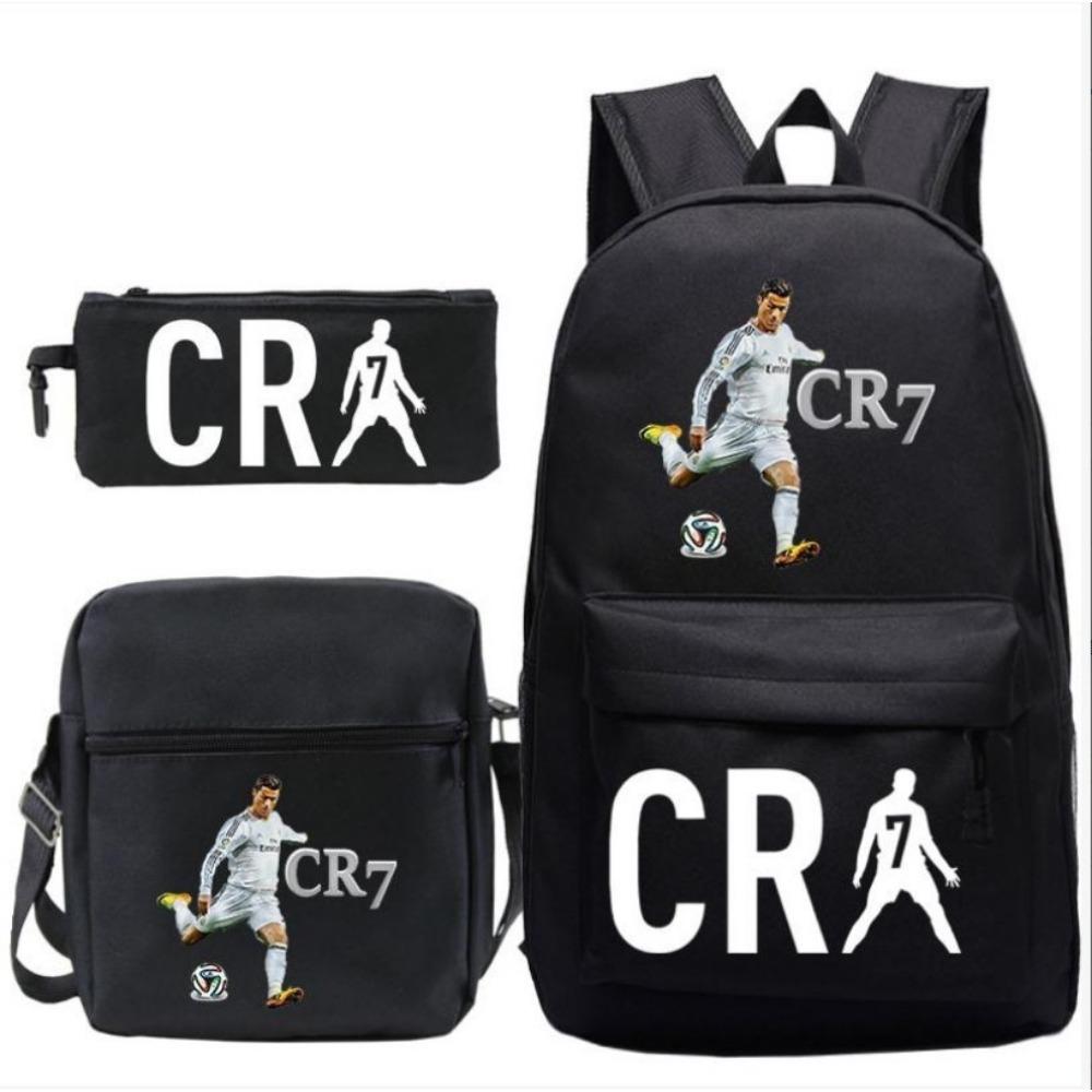 CR7C Luo Backpack Sports Peripheral Printed Backpack Children's Student School Bag Shoulder Bag Pencil Bag Three-piece Set