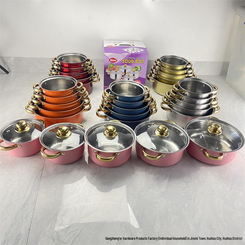 Grenzüberschreitendes 10-teiliges Edelstahl-Kochgeschirr-Set: Verdickte Milch- und Suppentöpfe, Ideales Geschenk