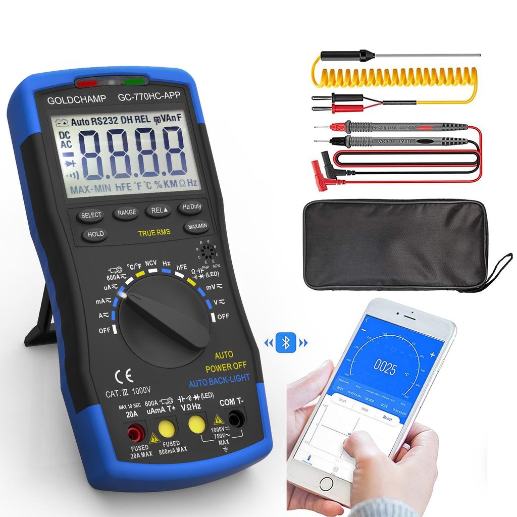 6000 Counts Bluetooth Digital Multimeter, Auto-ranging TRMS Volt Meter for AC/DC Voltage, Current, Resistance, Diode Test
