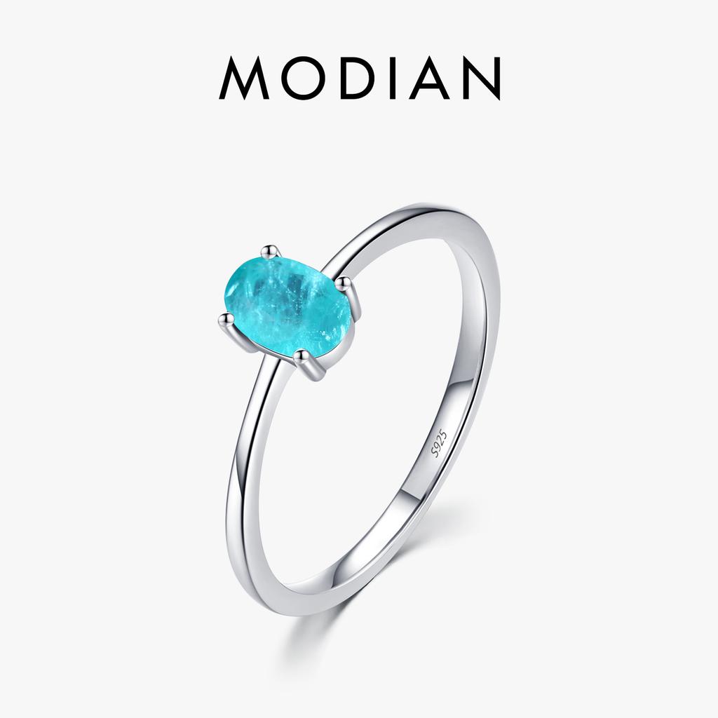 Modian 925 Silber Mode Ovale Fingerringe für Damen Elegante Paraiba Turmal Verlobung Hochzeit Statement Schmuck