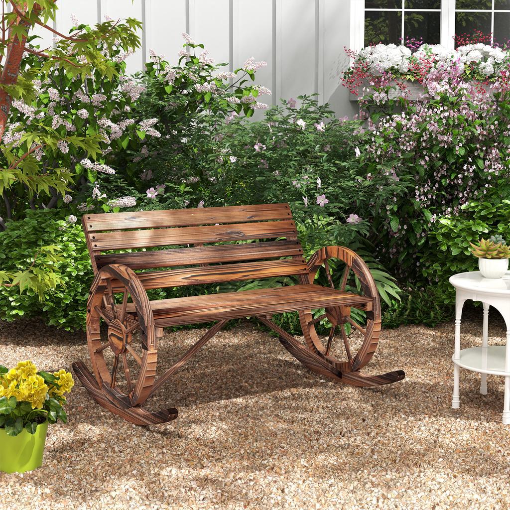 Garden Swing Bench. 2-person Swing. With Wheel-shaped Armrests. For Balcony, Garden, Patio. Carbonized