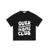 Overstimulated Moms Club T-Shirt Black White Text and Skull Graphic Design for Casual Wear