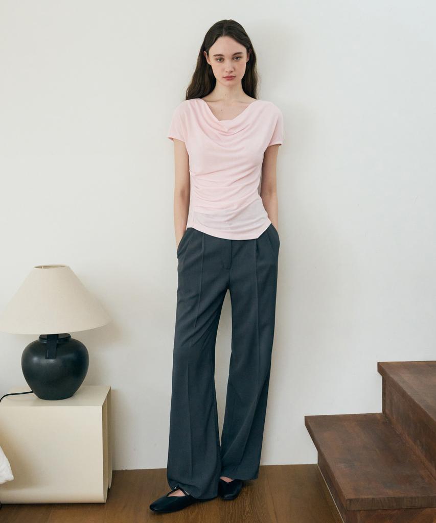 Deuloupisumeon Asymmetrical Tuck Draped T-Shirt [White]