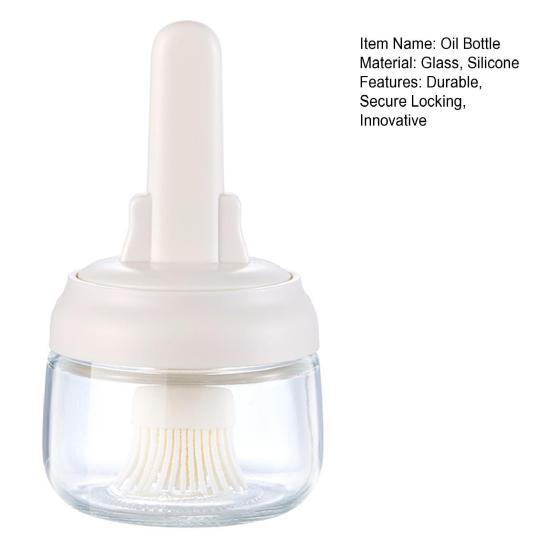 Oil Bottle with Built-In Silicone Brush Leak-Proof Glass Basting Tool for Grilling