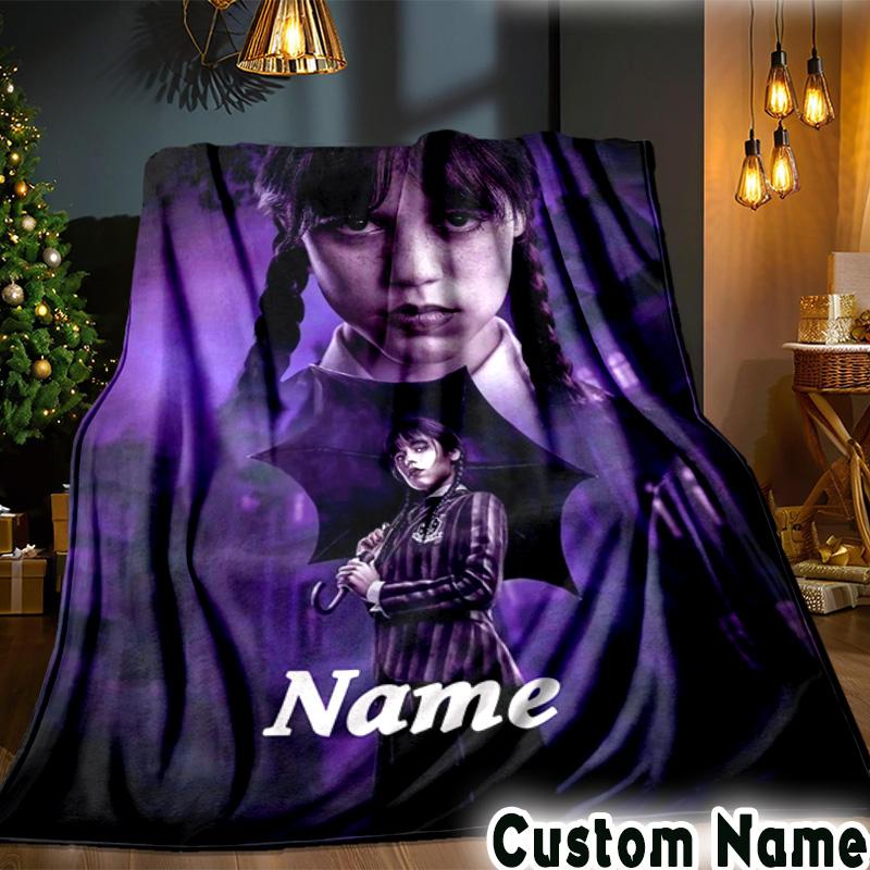Custom Name Wednesday Blanket Bedding Blanket Picnic Blanket for Women Men, Throw Blankets for Couch Bed, Christmas and Halloween Gifts