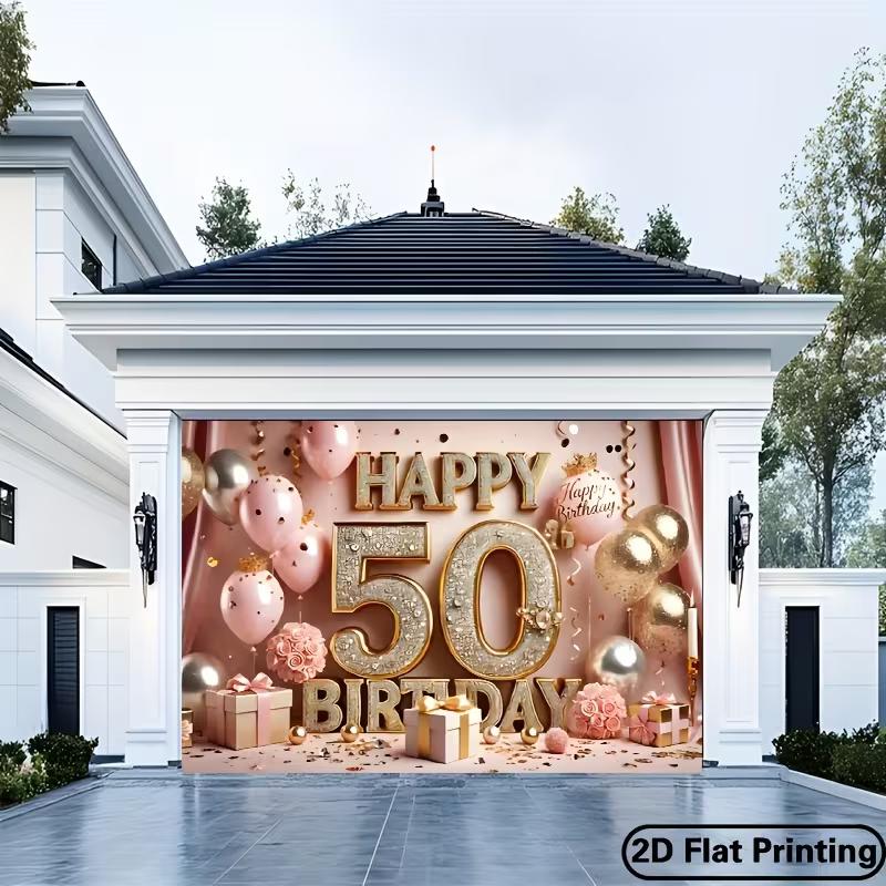 

2D 50th Happy Birthday Backdrop Pink Gold Balloon Photo Banner Party Decoration Background 47.2x31.5inch/120*80cm