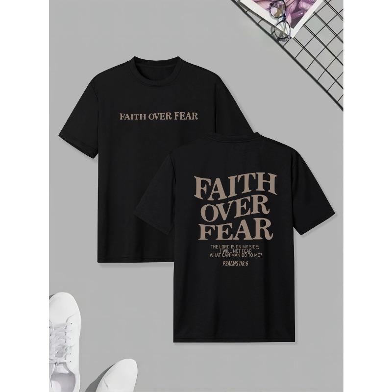 European Sizes "Faith Over Fear" T-Shirt - Men's Casual Short Sleeve Tee with Geometric Pattern