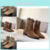 2024 New Short Western Style Suede Ankle Boots For Women Chunky Heel Slimming Design