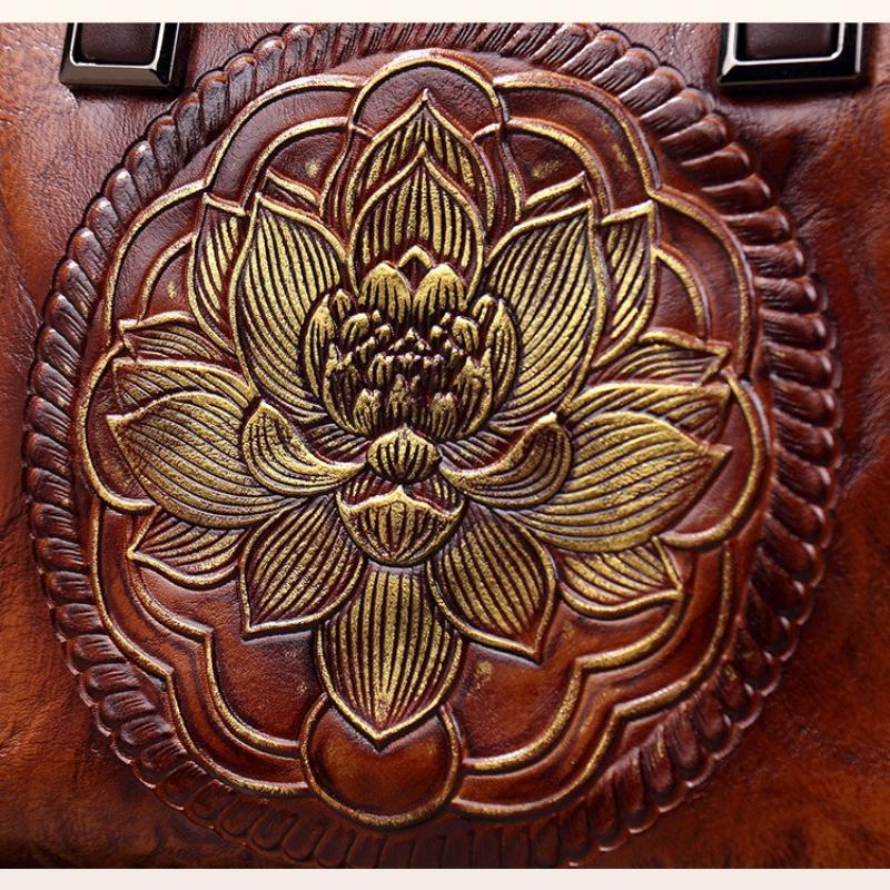 Vintage Chinese Style Shoulder Crossbody Bags for Women Embossing Print Tote Bags Large Capacity Multi-Pocket Soft Handbags