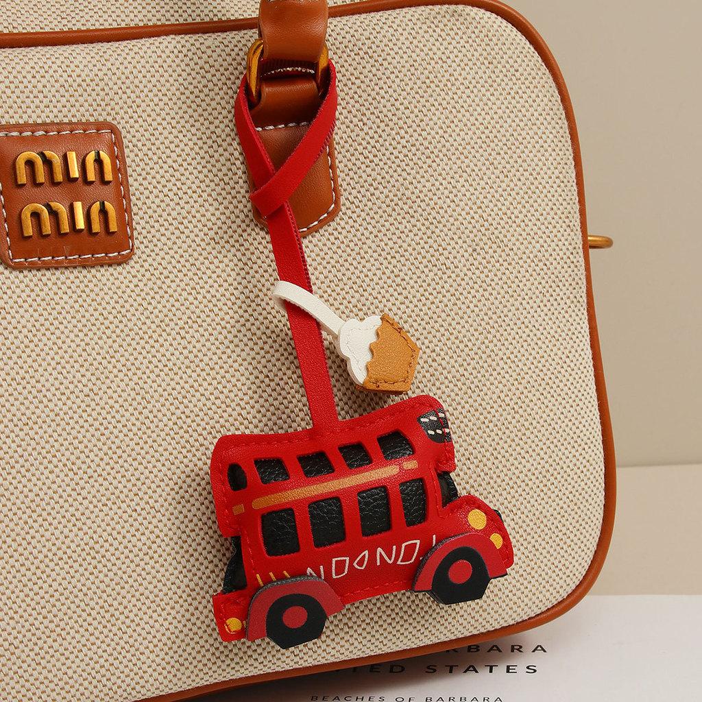 London Bus Leather Keychain With Car Cartoon Pendant For Vintage Bag Decor