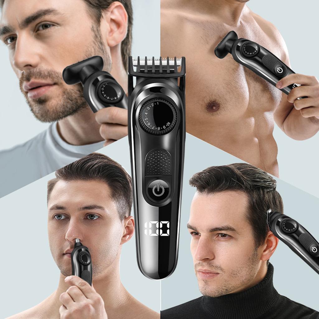 5 in 1 Electric Hair Trimmer for Men, Cordless Rechargeable Whole Body Hair Trimming Machine with Digital Display, Suitable for Beard Nose Chest Shavi