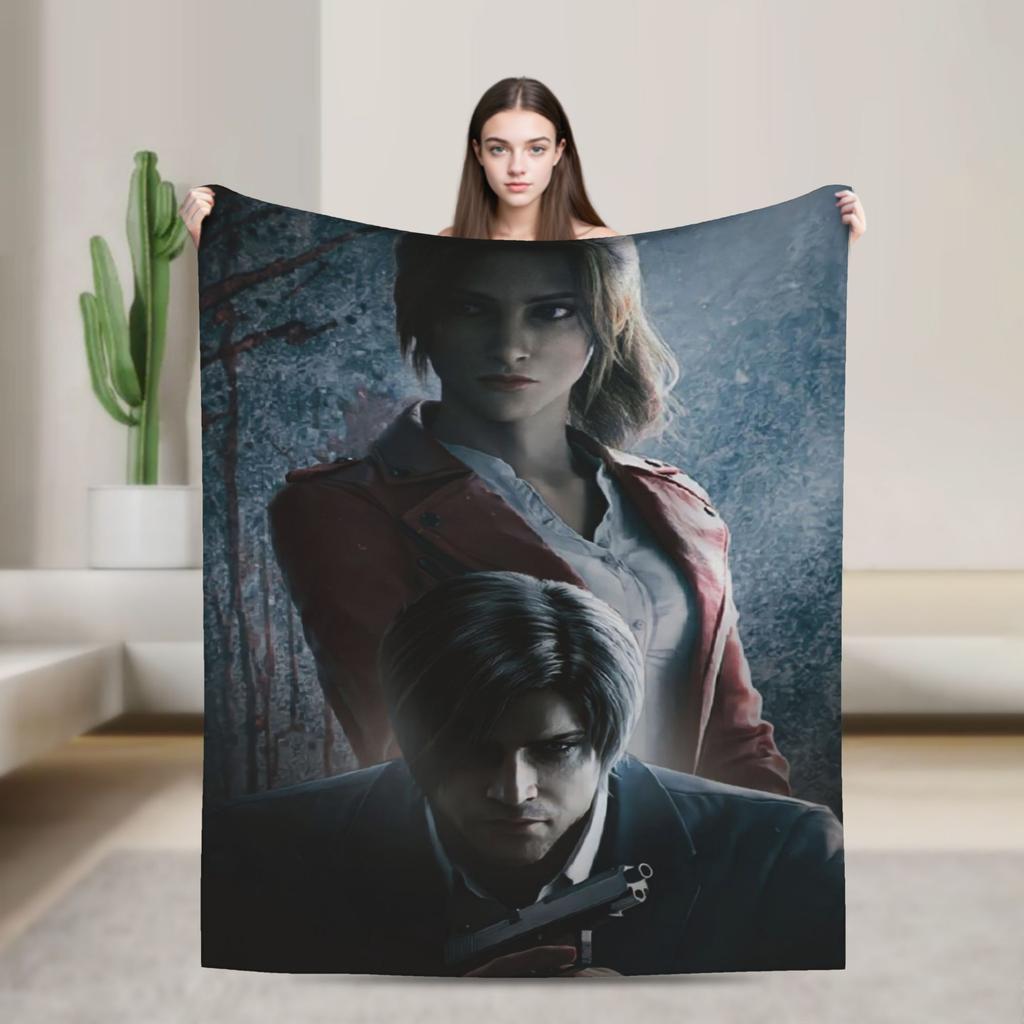 Leon Kennedy Resident 4 Remake Blankets Fleece Video Game Eviled Super Warm Throw Blankets for Bedroom Sofa Bed Rug