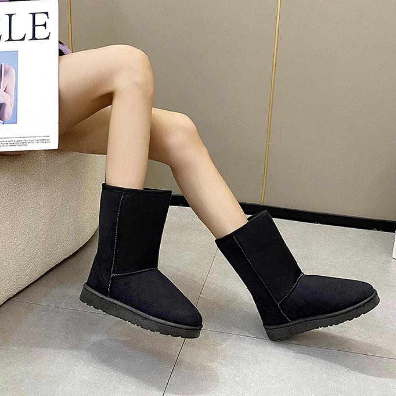 Casual and Comfortable Winter Round-toe Thick-soled Solid Color Velvet Warm and Able Mid-calf Snow Boots