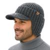 Waterproof Merino Wool Earflap Knit Hat with Fleece Warm Winter Golf Winter Sports Cap [TOP-EX] 80% Lining, Beanie, Windproof, Men's (Gray M/L)
