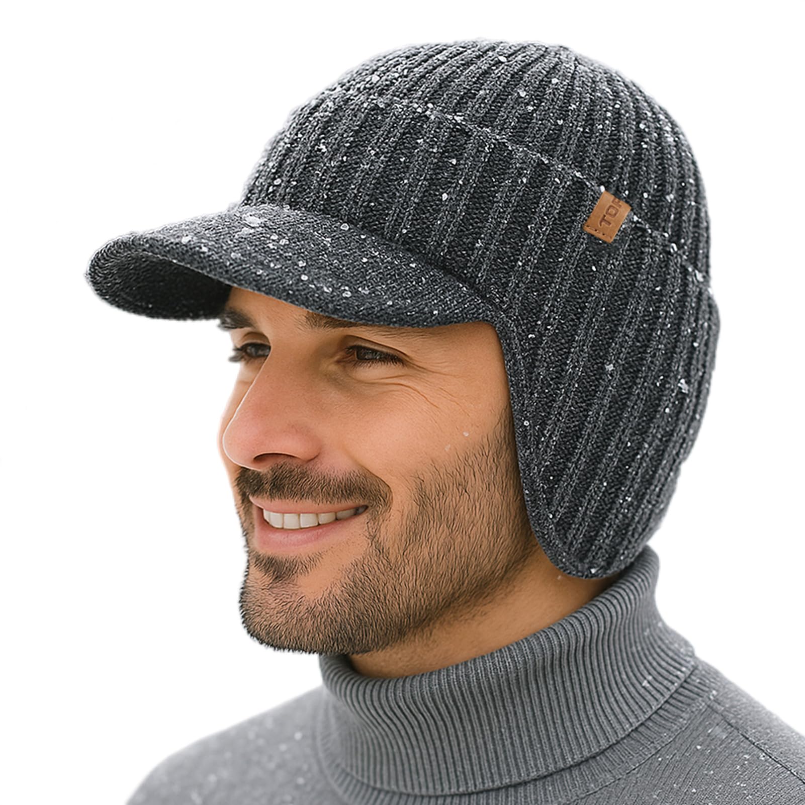 

Waterproof Merino Wool Earflap Knit Hat with Fleece Warm Winter Golf Windproof Winter Sports Cap [TOP-EX] 80% Lining, Beanie, Men s (Gray XL/XXL) сірий колір