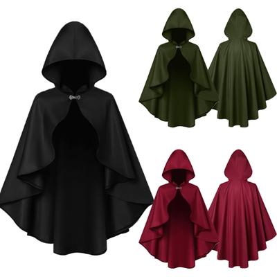 Halloween Cloak Retro Style Hooded Tailoring Metal Buckle Decoration Shawl Role-Playing Versatile Costume Accessory