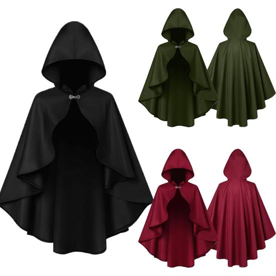 Halloween Cloak Retro Style Hooded Tailoring Metal Buckle Decoration Shawl Role-Playing Versatile Costume Accessory