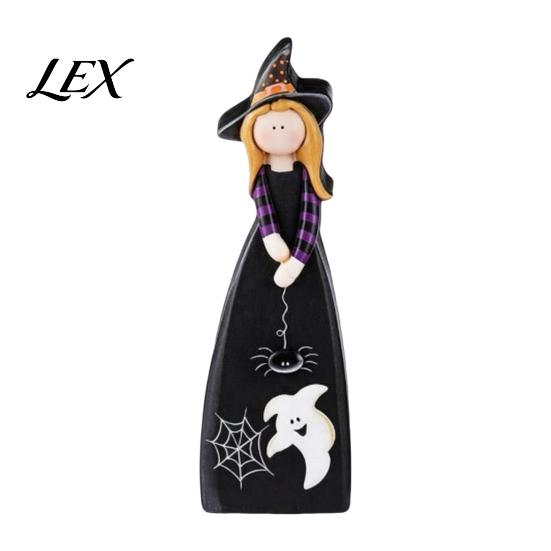Fall Home Party Accents Halloween Witch Table Decoration, Cute Wooden Centerpiece, Farmhouse Autumn Vintage Style Crafts Ornament with Broomstick