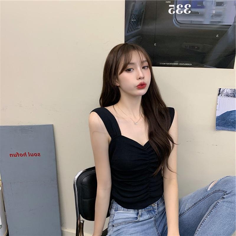 Plus Size Women s Pleated Camisole Tank Top - Slimming Sleeveless Summer Outerwear. XL чёрный