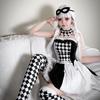 [Milky Time] Clown Cosplay Halloween Costume, Black and White Checkered Pattern, Monochrome Clown