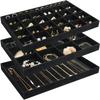 ProCase Jewelry for Accessory with All Black Tray, 3-Pack, Stackable, Vanity/Dresser Drawers, Case, Display, Dividers,