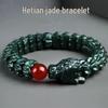 Prachtig Gesneden Jade Draak Armband: Natuurlijke Hetian Groene & Zwarte Schapenvet Jade met Inkt Jade Accenten