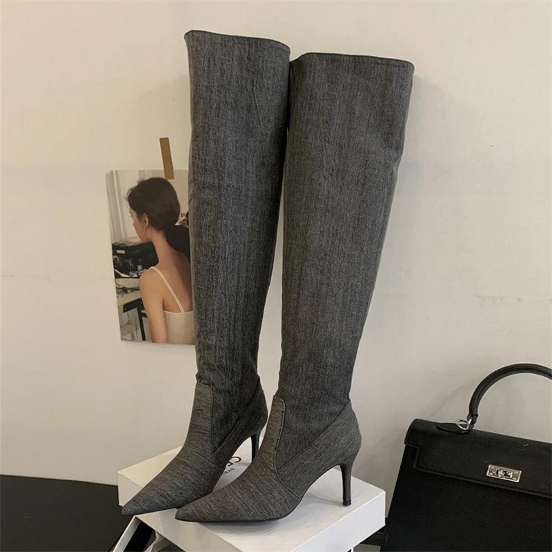 

Eilyken Winter Fashion Pointed Toe Women Long Over The Knee Boots Street Style Thin Heels Party Stripper Female Shoes 40 чёрный