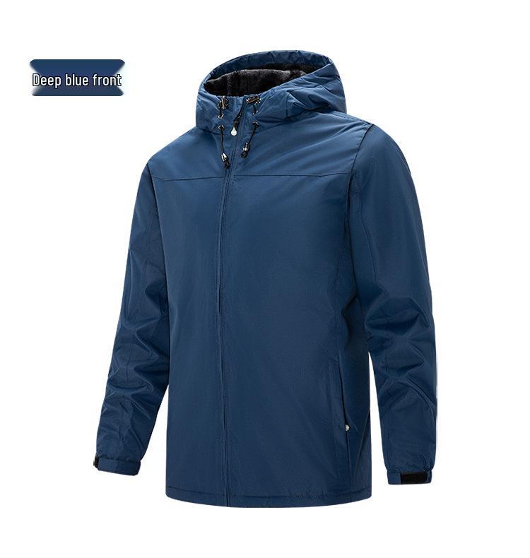 Herren Fleecegefütterte Kapuzen-Windjacke der neuen Saison - Dicke Outdoor-Jugendoberbekleidung.