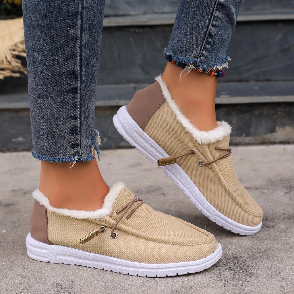 Mao Mao Shoes Fleece Flat Bottom Short Loafers European and American Mao Mouth Low-top Cotton Shoes Women's Autumn and Winter New Large Size Lace-up