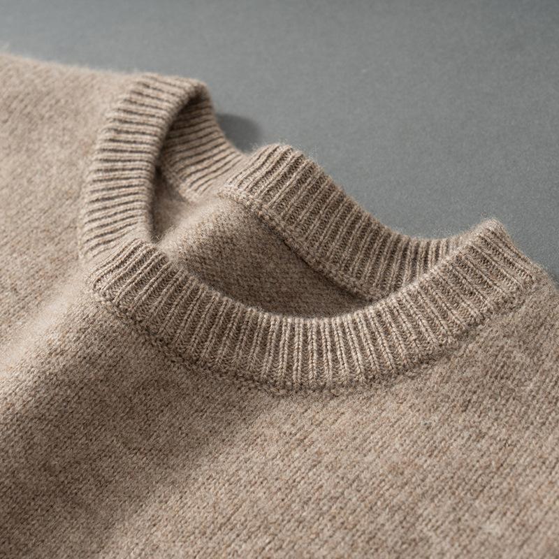Thickened crew neck cashmere sweater versatile solid color knitted bottomed wool sweater