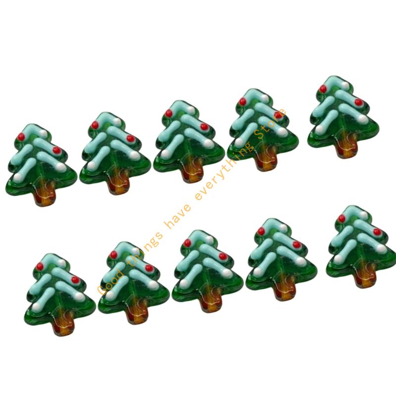 10Pcs Festival Tree Beads Hand Painted Glass Beads For Christmas Tree Decoration Bracelets Jewelry Accessories 55KF