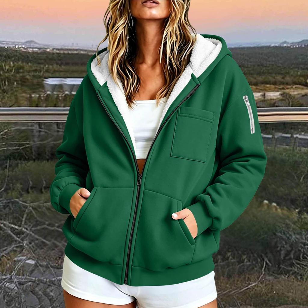 Women's Color Zip Up Hoodie with Pockets, Long Sleeve Casual Jacket