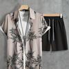 Coconut Tree Print Men's Short-sleeved Shirt And Beach Shorts Set Summer Everyday Men's Casual Shirt And Beach Pants