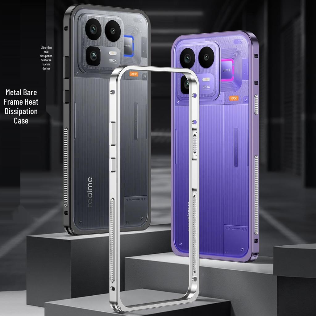 Crossing Exclusive: Metal Frame Phone Case with Seahorse Buckle for Realme Neo8, Features Heat-Dissipating Super Running Design