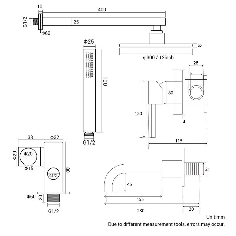 Bathroom Shower Faucet Set Bathroom Mixer Tap Bathtub With Brass Rainfall Headshower Handshower Hot Cold Spout 3 Way Diverter