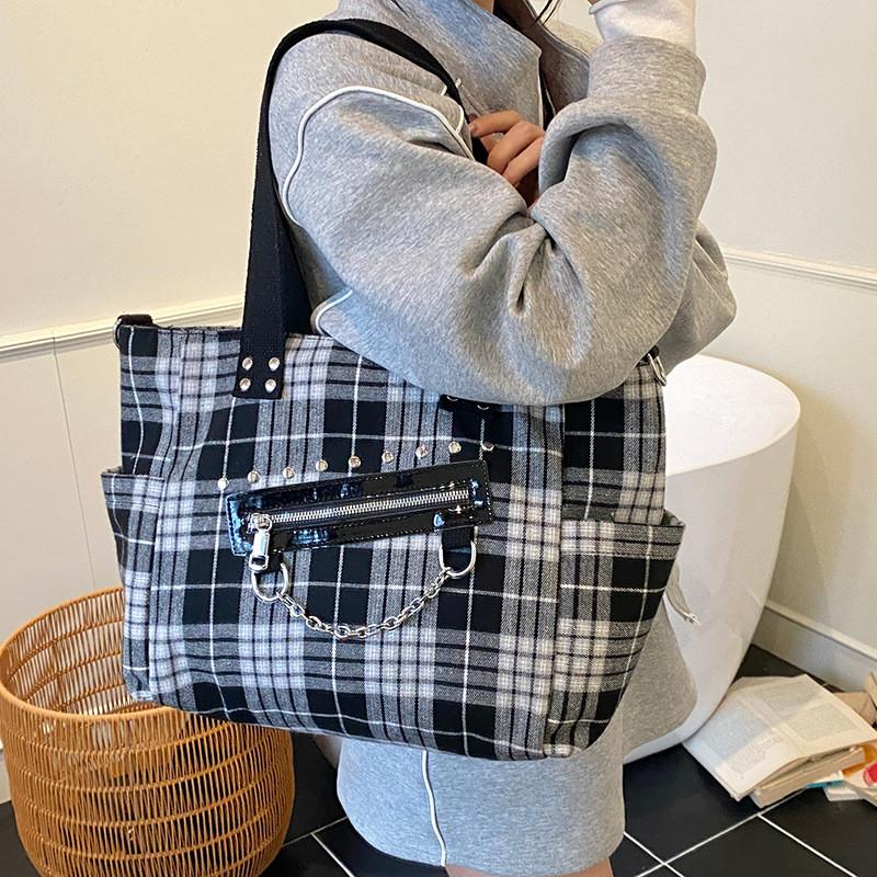 Pu Grid Modern Bag Stitching Internal Slots Work Weekend Outings Travel Bags