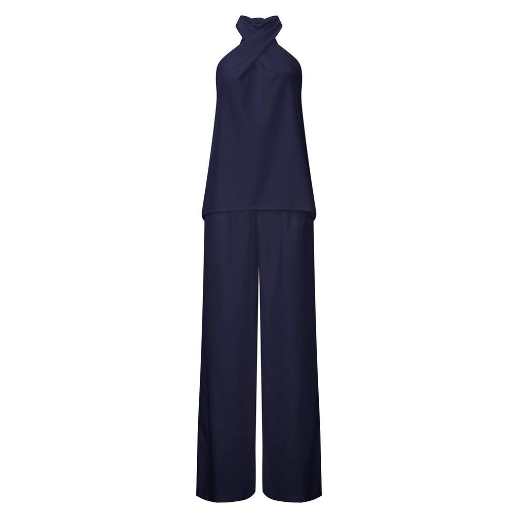 Women's Set Casual Halter Solid Color Sleeveless Top Straight Pants Two-piece Set