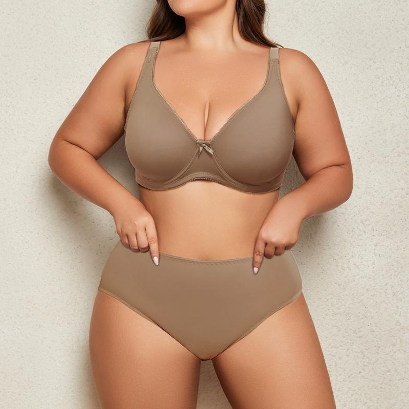Plus Size Lingerie Set for Women Big Size Wired Underwear Set Plain Unlined Thin Bra and Panty Set 85C-110D