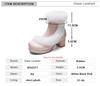 Fashion Ladies Ankle Boots Women Shoes Sweet Fur Lolita Lovely Cosplay Platform Girls Mid Heels Booties Woman Pink White Big Size 31-46