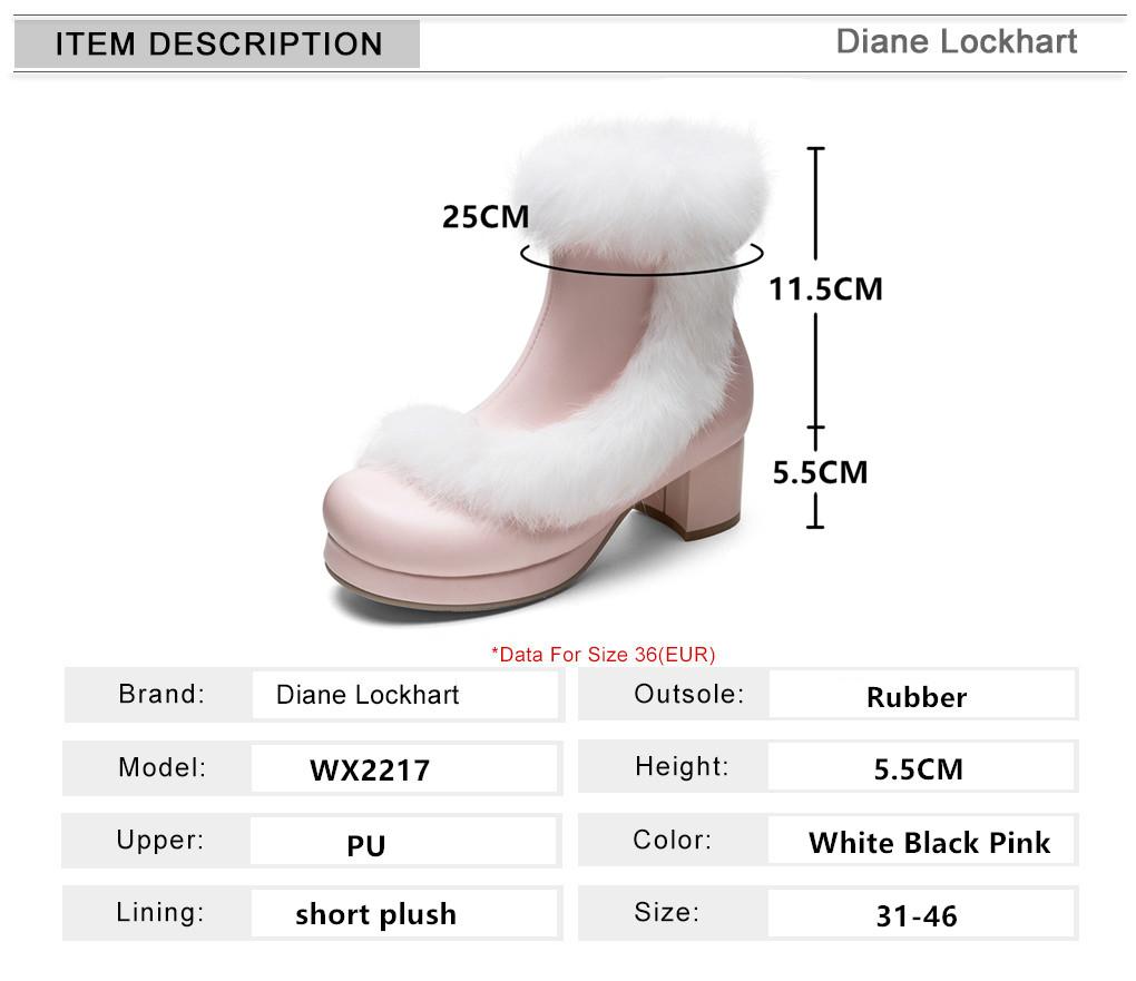 Fashion Ladies Ankle Boots Women Shoes Sweet Fur Lolita Lovely Cosplay Platform Girls Mid Heels Booties Woman Pink White Big Size 31-46