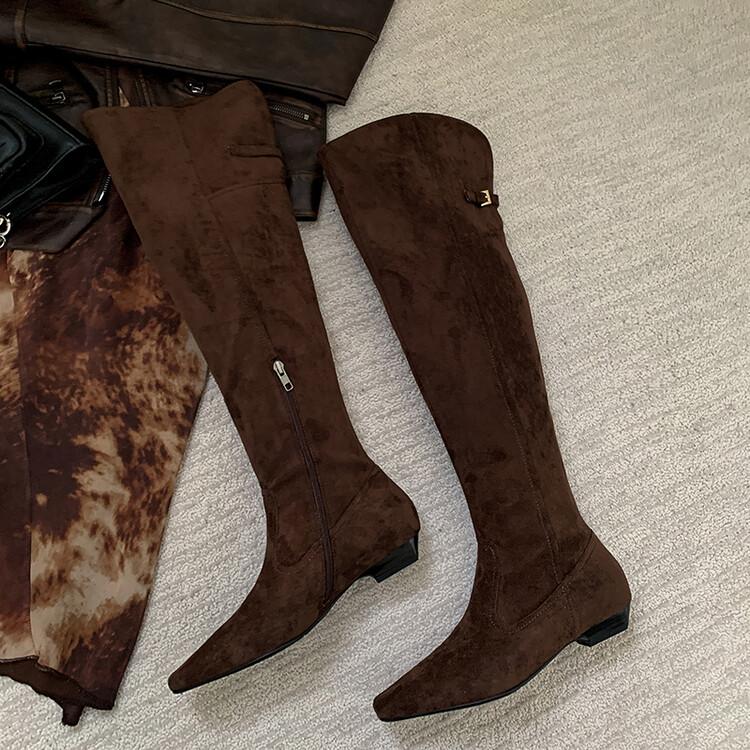 Fashion Square Head Back Slit 3cm Low Heel Long Boots Autumn Winter Spicy Girls Simple Fashionable Knee Length Women's Boots Size 34-42