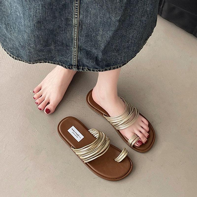 

Модные Comemore Элегантные Повседневные Шлепанцы Тонкий Ремешок Простота Мягкая Подошва Шлепанцы Квадратный Носок Открытый Носок Женская Обувь Плоская Подошва Пляжные Сандалии 35 золотой