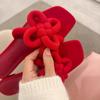 2025 Women's Genuine Leather Red Chinese Knot Flat Sandals - Square Toe, One-Strap Casual Outdoor Wear