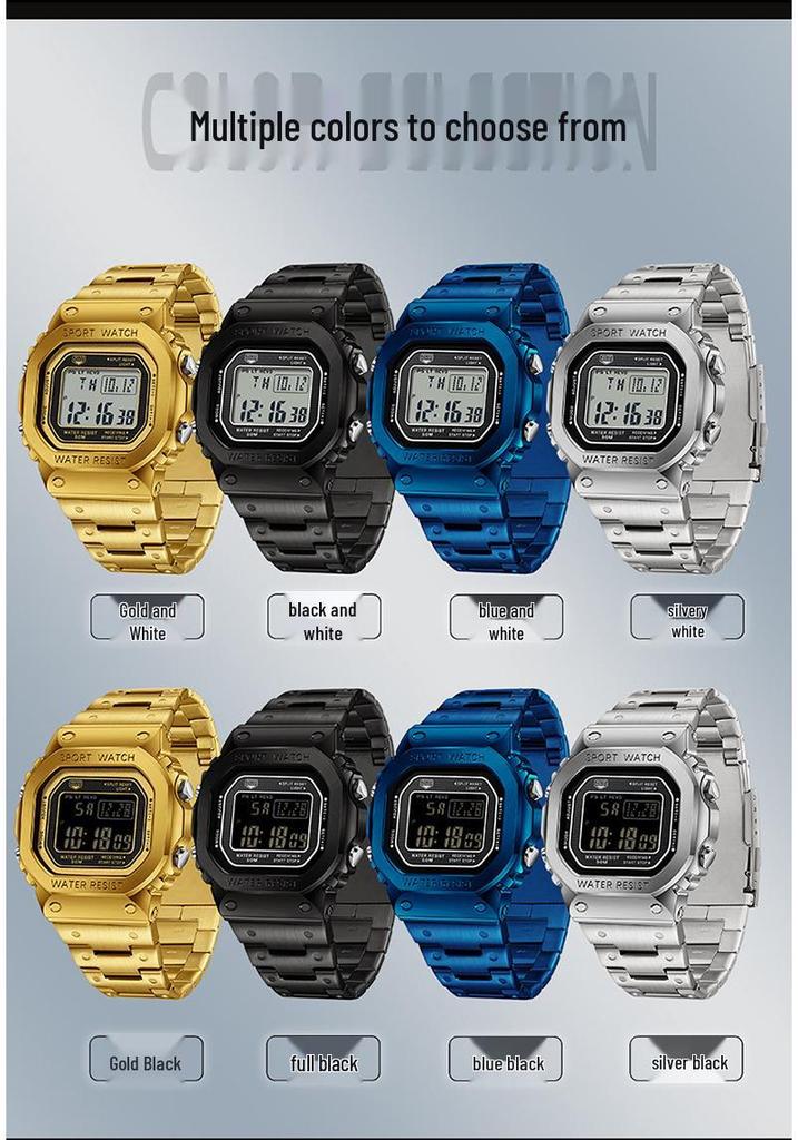 Sanda Men's Waterproof Square Multifunction Sports Alarm Watch