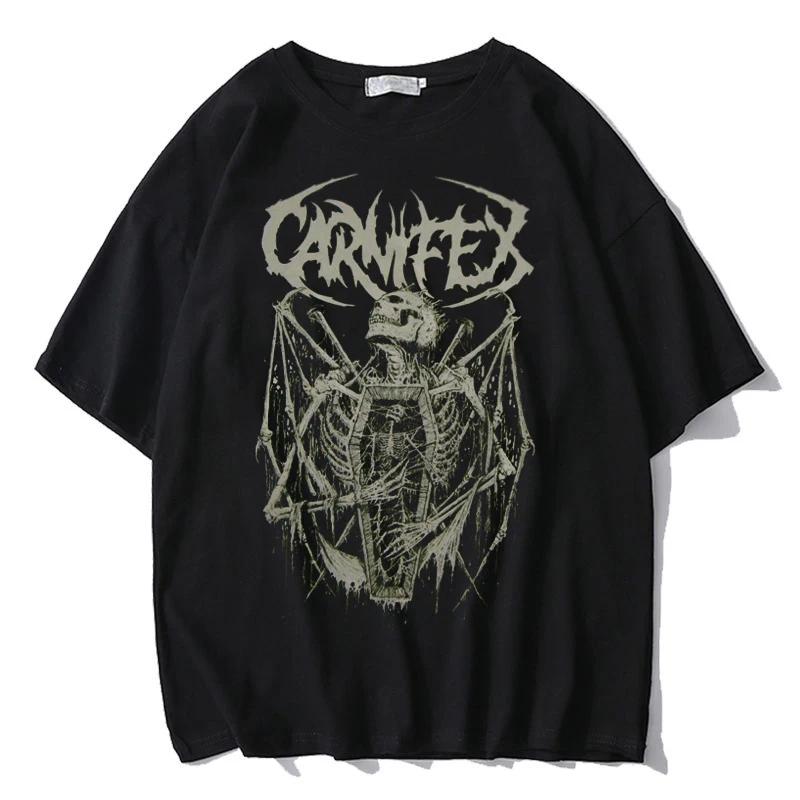 Summer Unisex T-shirt Punk Goth T Shirt for Men Aesthetic Loose Dark Grunge Streetwear Gothic Top Harajuku Cotton Men's Clothing