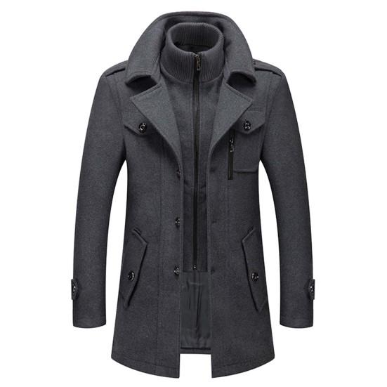 

Men Jacket Solid Color Fake Two Piece Autumn Winter Zipper Buttons Coat for Daily Wear M серый
