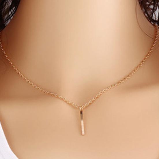 Women Fashion Metal Bar Charm Dangle Gold Plated Chain Pendant Necklace